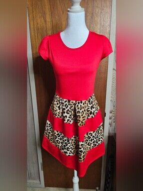 Red Leopard-Stripe Girls' Fit & Flare Dress